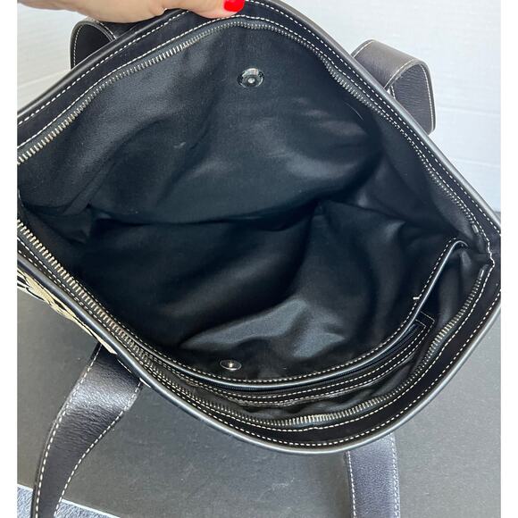 Coach Gray Black Canvas and Leather Signature C Tote Purse Shoulder Bag - Picture 8 of 13